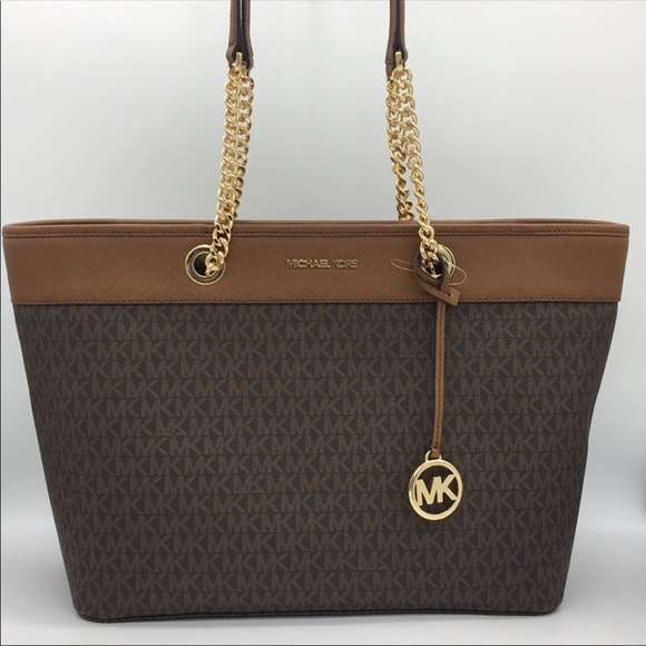 Michael Kors Handbags - MICHAEL KORS SHANIA LG EW CHAIN TOTE BROWN
